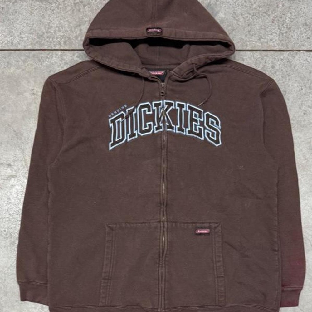 Dickies Brown Zip Up Embroidered Logo Hoodie Sweatshirt  Sz Medium